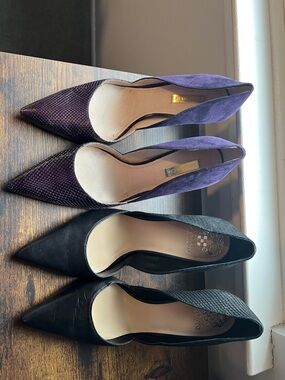 Louise et Cie Purple and Vince Camuto Black Pointed D'Orsay Heels